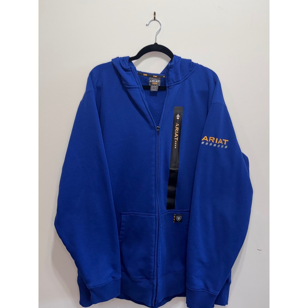 Ariat Rebar Mens Full Zip Hoodie Royal Blue Workwear Sweatshirt XXL Tall